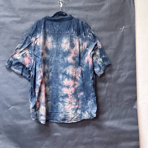 Wrangler Black Tie Dye Shirt Short Sleeve Size 3XL Blue Button Down Tied Dyed - Picture 6 of 8